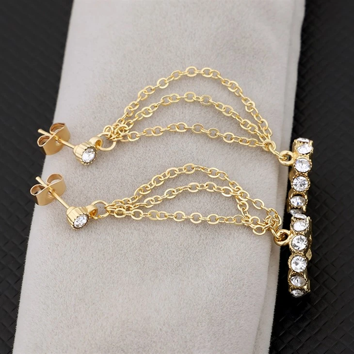 Gold Plated Zircon Dangling Chain Drop Earrings high quality Gold Plated Zircon Dangling Chain Drop Earrings high quality
