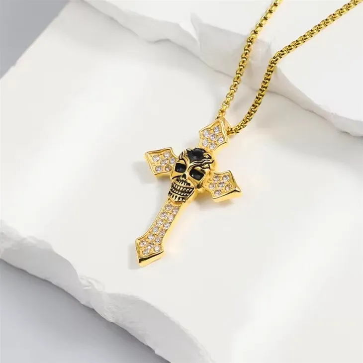 Gold Plated Stainless Steel Cross Necklace 3A Cubic Zirconia Cross Pendant Gold Plated Stainless Steel Cross Necklace 3A Cubic Zirconia Cross Pendant