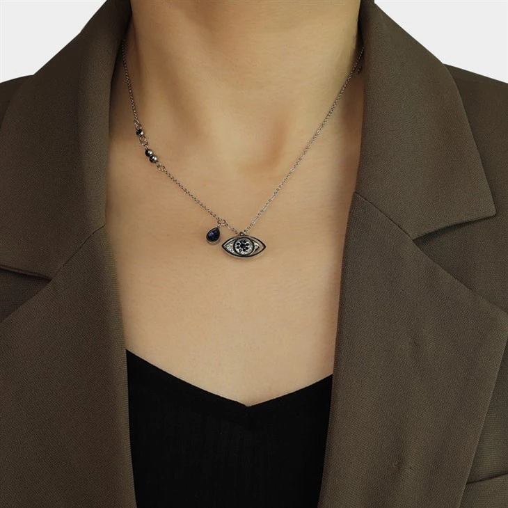 Asymmetric Blue Zircon Evil Eye Pendant Necklace high quality Asymmetric Blue Zircon Evil Eye Pendant Necklace high quality