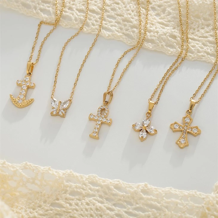 Stainless Steel Gold Cubic Zirconia Pendant Necklace Collection